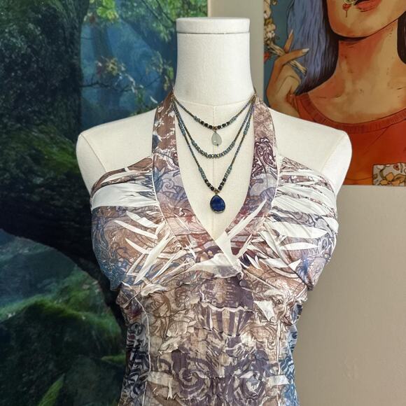 y2k abstract ruched halter bodycon mini dress joyce leslie size L - Picture 3 of 8